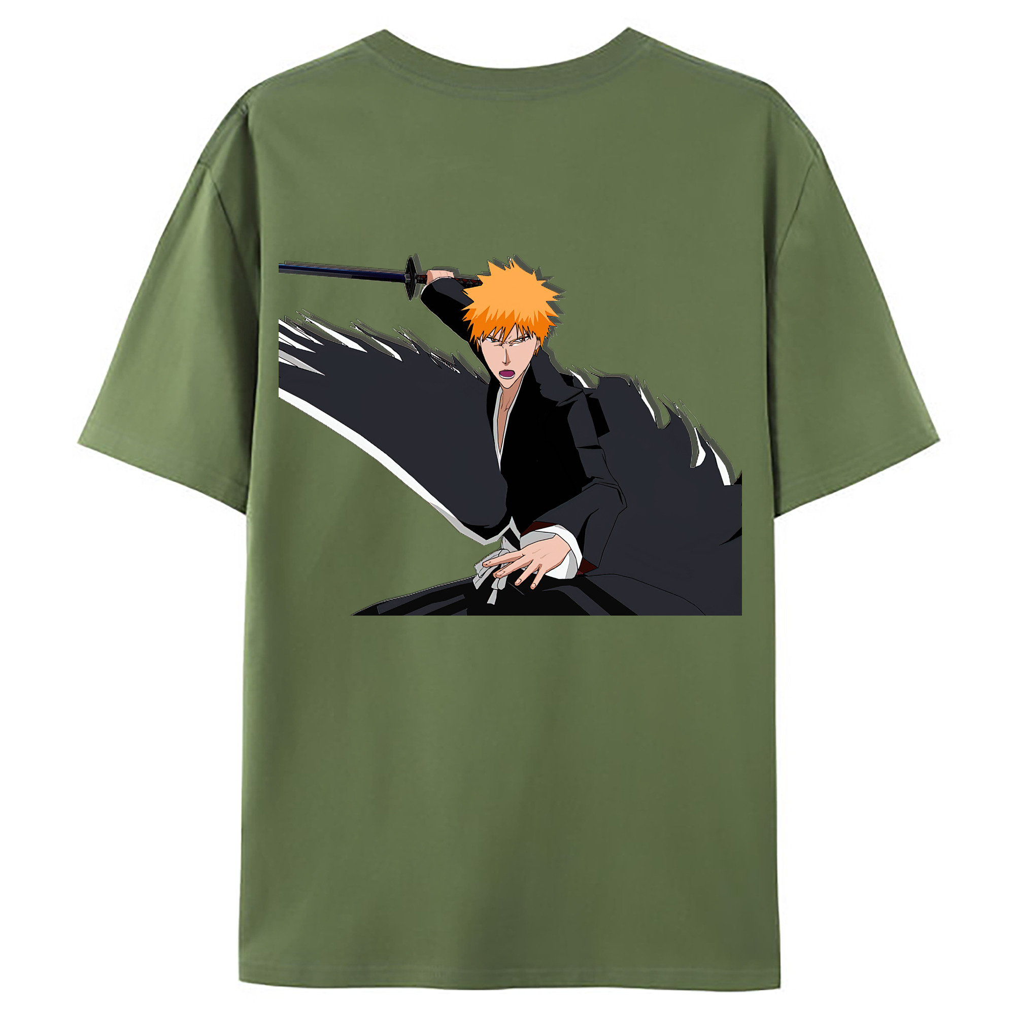 （画像用） ブリーチ 黒崎一護（くろさき いちご）BLEACH Kurosaki Ichigo 綿100％ メンズ半袖Tシャツ（バックプリント） 通気性